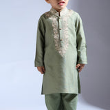 Forest Green Embroidered Silk Kurta Set