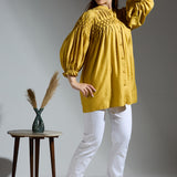 Yellow Mustard Silk Top with Yoke Detail