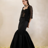 Black Embroidered Organza Corset with Jaali Jacket and Balloon Skirt