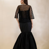 Black Embroidered Organza Corset with Jaali Jacket and Balloon Skirt