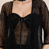 Black Embroidered Organza Corset with Jaali Jacket and Balloon Skirt
