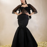Black Embroidered Organza Corset with Jaali Jacket and Balloon Skirt