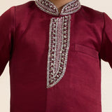 Maroon Sherwani Set with Hand-Embroidered Placket and Pants