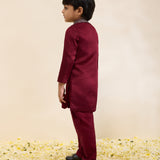 Maroon Sherwani Set with Hand-Embroidered Placket and Pants