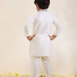 Ivory Kurta Set with Embroidered Collar and Placket and Pants