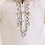 Ivory Kurta Set with Embroidered Collar and Placket and Pants