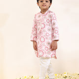 Printed Satin Linen Kurta Set with Narrow Spun Silk Pants