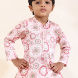 Printed Satin Linen Kurta Set with Narrow Spun Silk Pants