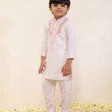Light Pink Kurta Set with Embroidered Collar and Placket and Pants