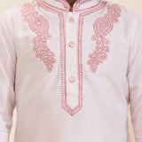 Light Pink Kurta Set with Embroidered Collar and Placket and Pants