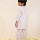 Light Pink Kurta Set with Embroidered Collar and Placket and Pants