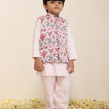 Light Pink Spun Silk Kurta Set with Printed Modi Jacket