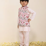Light Pink Spun Silk Kurta Set with Printed Modi Jacket