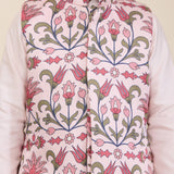 Light Pink Spun Silk Kurta Set with Printed Modi Jacket