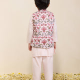 Light Pink Spun Silk Kurta Set with Printed Modi Jacket