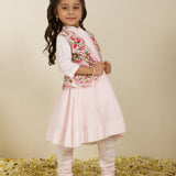 Light Pink Kalidar Spun Silk Kurta Set with Embroidered Cutwork Jacket