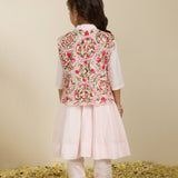 Light Pink Kalidar Spun Silk Kurta Set with Embroidered Cutwork Jacket