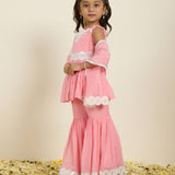 Sharara Set with Mirror Work Peplum Kurta and Dupatta