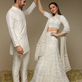 Sindhuja - Ivory White Lehenga and Kurta Couple Set