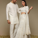 Sindhuja - Ivory White Lehenga and Kurta Couple Set