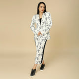 Black and White Bird Print Blazer & Pant Set