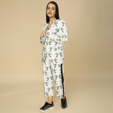 Black and White Bird Print Blazer & Pant Set