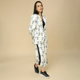 Black and White Bird Print Blazer & Pant Set