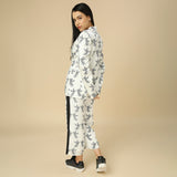 Black and White Bird Print Blazer & Pant Set