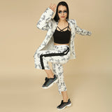 Black and White Bird Print Blazer & Pant Set