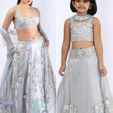 Grey fairytale lehenga with bralette blouse and dupatta for Mother & Daughter Set