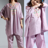 Lilac Embroidered Co-ord Set - Mother-Daughter Set