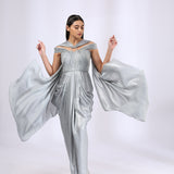 Metallic Grey Pre Draped Gown