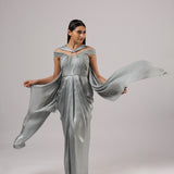Metallic Grey Pre Draped Gown