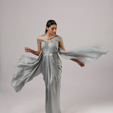 Metallic Grey Pre Draped Gown