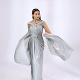 Metallic Grey Pre Draped Gown