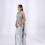Metallic Grey Pre Draped Gown