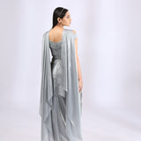 Metallic Grey Pre Draped Gown