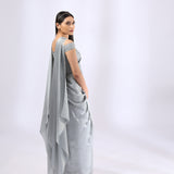 Metallic Grey Pre Draped Gown