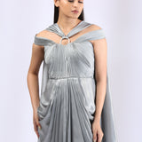 Metallic Grey Pre Draped Gown