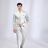 Grey Bandhgala teamed with Narrow Pants
