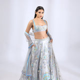 Grey fairytale lehenga with bralette blouse and dupatta for Mother & Daughter Set