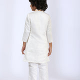 White Satin Linen Kurta and Pant Set