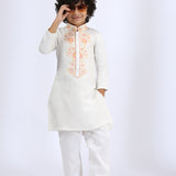 White Satin Linen Kurta and Pant Set