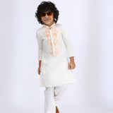 White Satin Linen Kurta and Pant Set