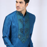 Peacock Blue Kurta teamed with Narrow Pants