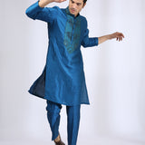 Peacock Blue Kurta teamed with Narrow Pants