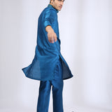 Peacock Blue Kurta teamed with Narrow Pants