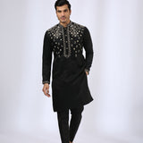 Black Embroidered Kurta teamed with matching narrow pants - Father-Son Set