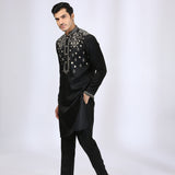 Black Embroidered Kurta teamed with Matching Narrow Pants