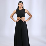 Jet Black Jumpsuit with an Embroidered Open Jacket